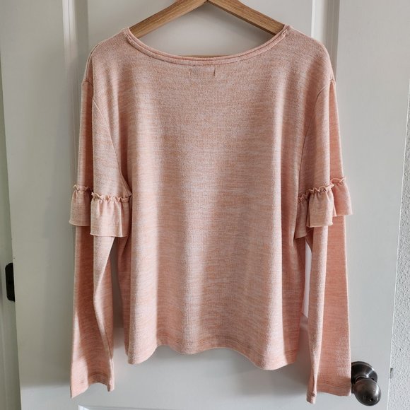 14th & Union Long Flutter Sleeve Pink Lightweight Sweater. Size Large. - Picture 2 of 6